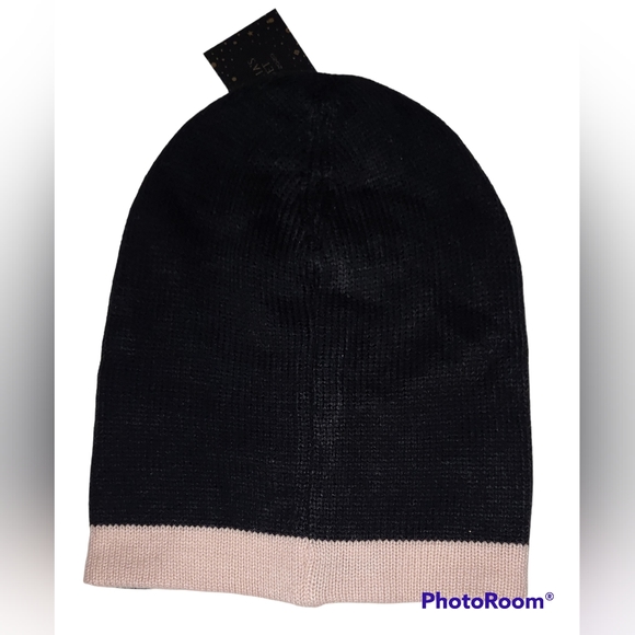 Victoria Secret winter beanie hat knit reversible black pink women's OS NWT - Picture 2 of 4